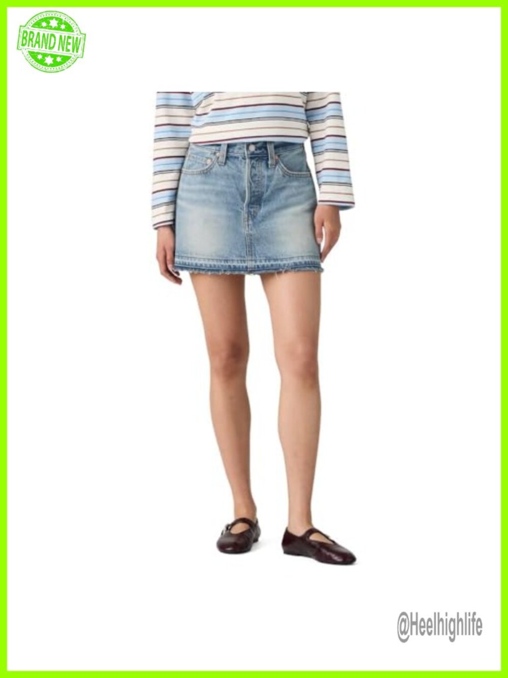 Mid Rise Denim Skirt Button Fly Cotton No Stretch Casual